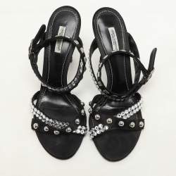 Dolce & Gabbana Black Satin Crystal and Studs Embellished Ankle Strap Sandals Size 40