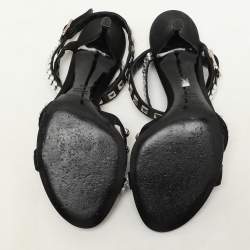 Dolce & Gabbana Black Satin Crystal and Studs Embellished Ankle Strap Sandals Size 40