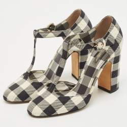 Pre Owned Dolce & Gabbana Black/White Canvas Mary Jane Pumps Size 38.5