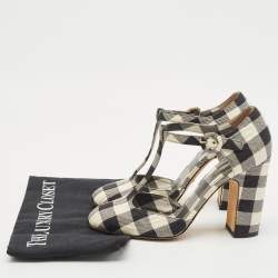 Pre Owned Dolce & Gabbana Black/White Canvas Mary Jane Pumps Size 38.5