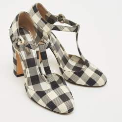 Pre Owned Dolce & Gabbana Black/White Canvas Mary Jane Pumps Size 38.5