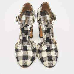 Pre Owned Dolce & Gabbana Black/White Canvas Mary Jane Pumps Size 38.5