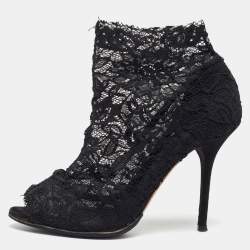 Dolce & Gabbana Black Lace Open Toe Ankle Boots Size 40