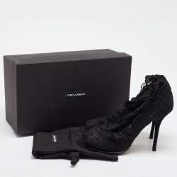 Dolce & Gabbana Black Lace Open Toe Ankle Boots Size 40