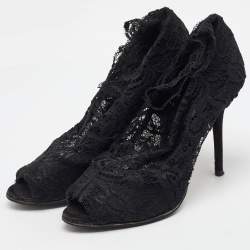 Dolce & Gabbana Black Lace Open Toe Ankle Boots Size 40