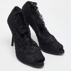 Dolce & Gabbana Black Lace Open Toe Ankle Boots Size 40