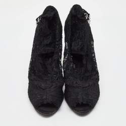 Dolce & Gabbana Black Lace Open Toe Ankle Boots Size 40