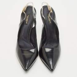 Pre Owned Dolce & Gabbana Black Leather and PVC Slingback Pumps Size 37.5