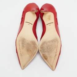 Dolce & Gabbana Red Leather and Lace Laser Cutout Pumps Size 36.5