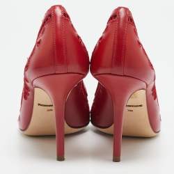 Dolce & Gabbana Red Leather and Lace Laser Cutout Pumps Size 36.5