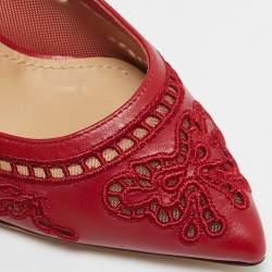 Dolce & Gabbana Red Leather and Lace Laser Cutout Pumps Size 36.5