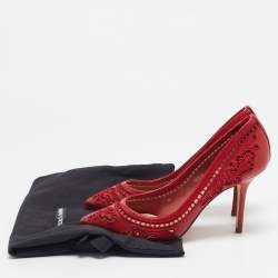 Dolce & Gabbana Red Leather and Lace Laser Cutout Pumps Size 36.5