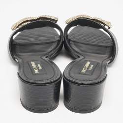 مملوكة مسبقًا Dolce & Gabbana Black Lizard Embossed Leather Bianca Sandals Size 40