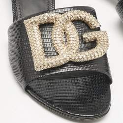 مملوكة مسبقًا Dolce & Gabbana Black Lizard Embossed Leather Bianca Sandals Size 40