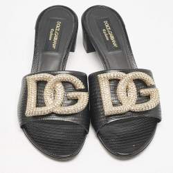 مملوكة مسبقًا Dolce & Gabbana Black Lizard Embossed Leather Bianca Sandals Size 40