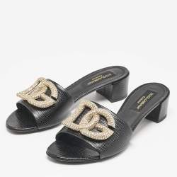 مملوكة مسبقًا Dolce & Gabbana Black Lizard Embossed Leather Bianca Sandals Size 40