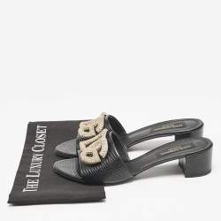 مملوكة مسبقًا Dolce & Gabbana Black Lizard Embossed Leather Bianca Sandals Size 40