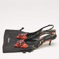 Dolce & Gabbana Multicolor Brocade Fabric Crystal Embellished Slingback  Pumps Size 40.5           