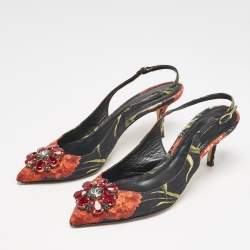 Dolce & Gabbana Multicolor Brocade Fabric Crystal Embellished Slingback  Pumps Size 40.5           