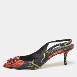 Dolce & Gabbana Multicolor Brocade Fabric Crystal Embellished Slingback  Pumps Size 40.5           