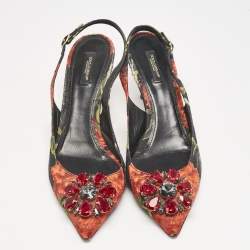 Dolce & Gabbana Multicolor Brocade Fabric Crystal Embellished Slingback  Pumps Size 40.5           