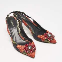 Dolce & Gabbana Multicolor Brocade Fabric Crystal Embellished Slingback  Pumps Size 40.5           