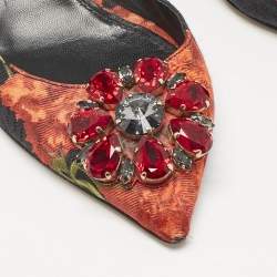 Dolce & Gabbana Multicolor Brocade Fabric Crystal Embellished Slingback  Pumps Size 40.5           