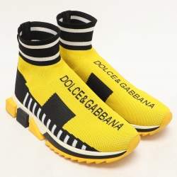 Dolce & Gabbana Yellow/Black Knit Fabric Logo Print Slip On Sneakers Size 40