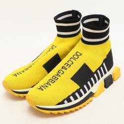 Dolce & Gabbana Yellow/Black Knit Fabric Logo Print Slip On Sneakers Size 40