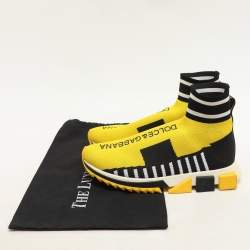 Dolce & Gabbana Yellow/Black Knit Fabric Logo Print Slip On Sneakers Size 40