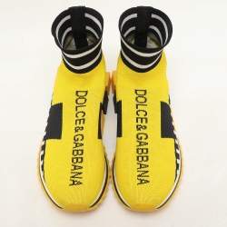 Dolce & Gabbana Yellow/Black Knit Fabric Logo Print Slip On Sneakers Size 40