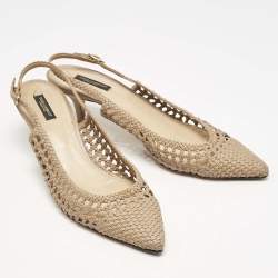 Dolce & Gabbana Beige Woven Leather Slingback Pumps Size 41