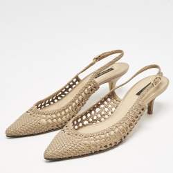 Dolce & Gabbana Beige Woven Leather Slingback Pumps Size 41