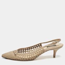 Dolce & Gabbana Beige Woven Leather Slingback Pumps Size 41