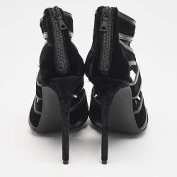 مملوكة مسبقًا صندل دولتشي آند غابانا جلد أسود ومخملي بأصابع مفتوحة ومفرغة مقاس 40