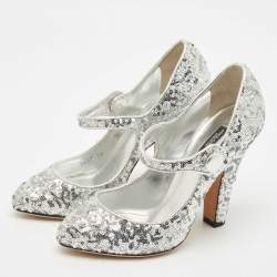 Dolce & Gabbana Silver Sequin Mary Jane Pumps Size 39