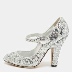 Dolce & Gabbana Silver Sequin Mary Jane Pumps Size 39