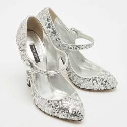 Dolce & Gabbana Silver Sequin Mary Jane Pumps Size 39