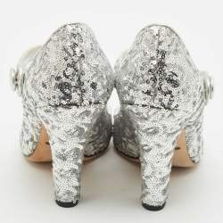 Dolce & Gabbana Silver Sequin Mary Jane Pumps Size 39