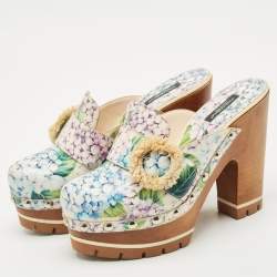 Dolce & Gabbana Multicolor Hydrangea Print Patent Leather Taormina Platform Clogs Size 39.5