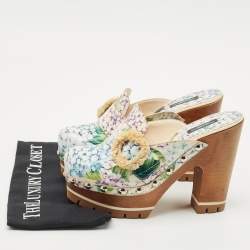 Dolce & Gabbana Multicolor Hydrangea Print Patent Leather Taormina Platform Clogs Size 39.5