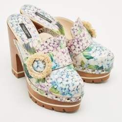 Dolce & Gabbana Multicolor Hydrangea Print Patent Leather Taormina Platform Clogs Size 39.5