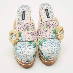 Dolce & Gabbana Multicolor Hydrangea Print Patent Leather Taormina Platform Clogs Size 39.5