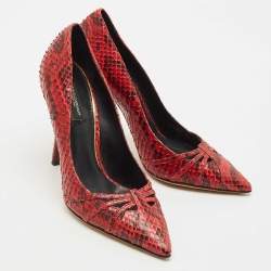 Dolce & Gabbana Red Python Pointed Toe Pumps Size 38