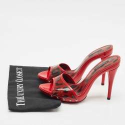Dolce & Gabbana Red/Black Leopard Print Patent Leather Slide Sandals Size 39