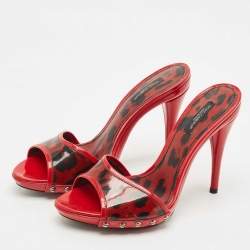 Dolce & Gabbana Red/Black Leopard Print Patent Leather Slide Sandals Size 39