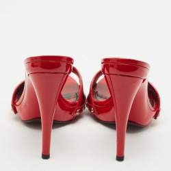 Dolce & Gabbana Red/Black Leopard Print Patent Leather Slide Sandals Size 39