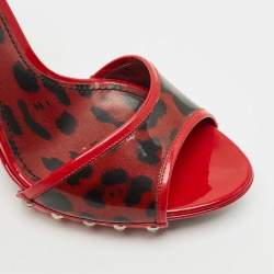 Dolce & Gabbana Red/Black Leopard Print Patent Leather Slide Sandals Size 39