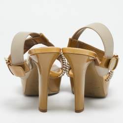 Pre Owned Dolce & Gabbana Green//Grey Leather and Patent Leather Ankle Strap Sandals Size 38