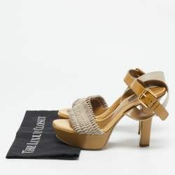 Pre Owned Dolce & Gabbana Green//Grey Leather and Patent Leather Ankle Strap Sandals Size 38